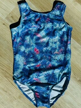 Girls' Destira Blue Galaxy-Print One-Piece Gymnastics Leotard